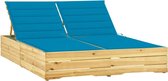 The Living Store Loungebed Tuin - 198 x 135 x (30-75) cm - Grenenhout - Blauw Kussen