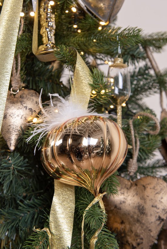 Clayre & Eef Boule de Noël set de 4 Ø 12 cm Couleur or Blanc Verre Décorations d'arbre de Noël