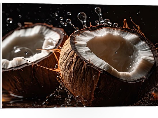 PVC Schuimplaat - Eten - Fruit - Kokosnoten - Druppels -Kleuren - 75x50 cm Foto op PVC Schuimplaat (Met Ophangsysteem)
