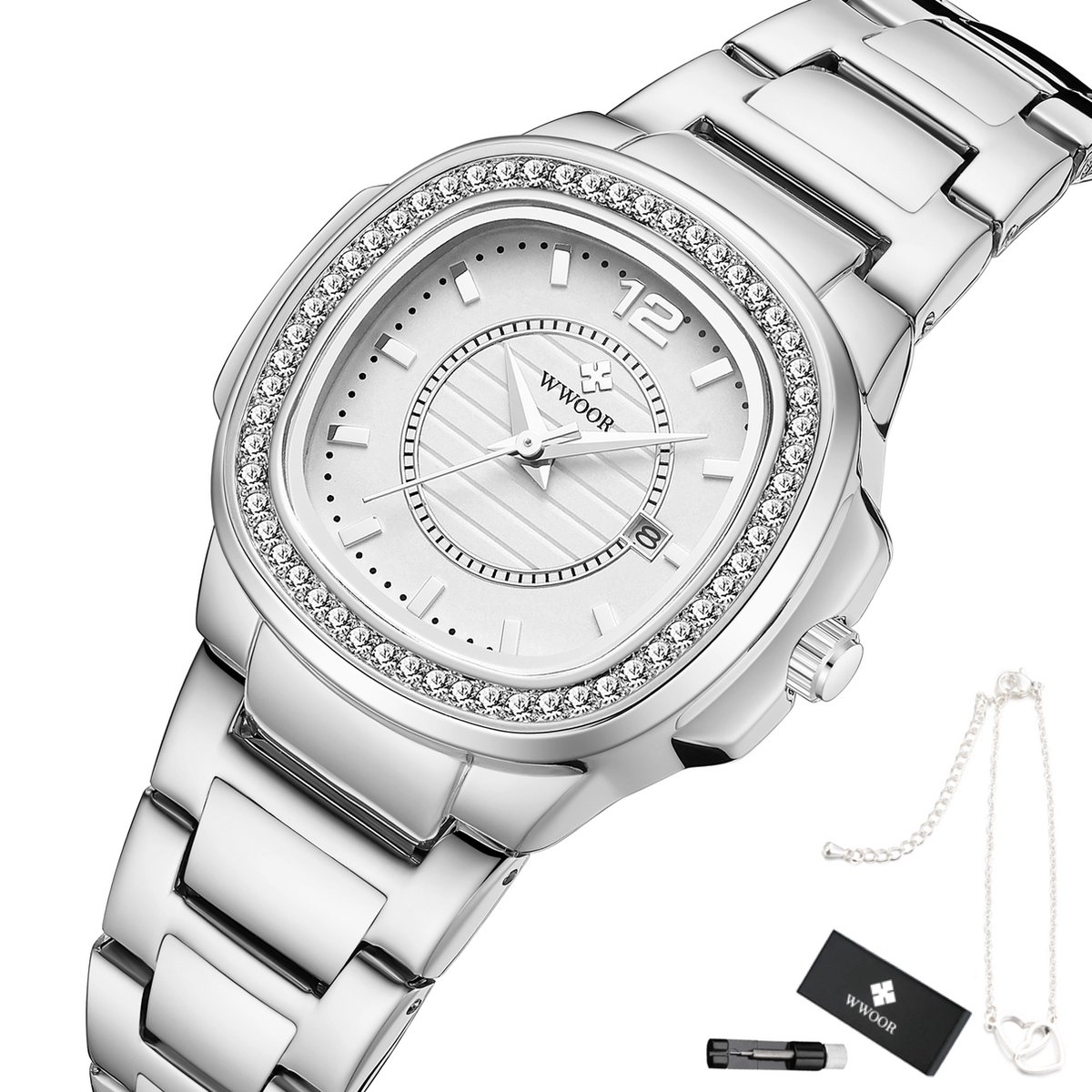 WWOOR - Horloge Dames - Cadeau voor Vrouw - 30 mm - Zilver Wit