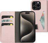 Mobiparts hoesje geschikt voor Apple iPhone 15 Pro - Wallet/Boekhoesje - Eco Leer - Magneet Sluiting - Opberg vakken - Roze