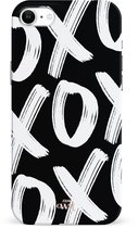 xoxo Wildhearts Can't Talk Now Black - Double Layer - Hoesje geschikt voor iPhone SE 2022 / 2020 hoesje - Hard case met zwart/witte print - Beschermhoes geschikt voor iPhone 7 / 8 / SE 2022 / SE 2020 case - Shockproof case met xoxo print - Zwart