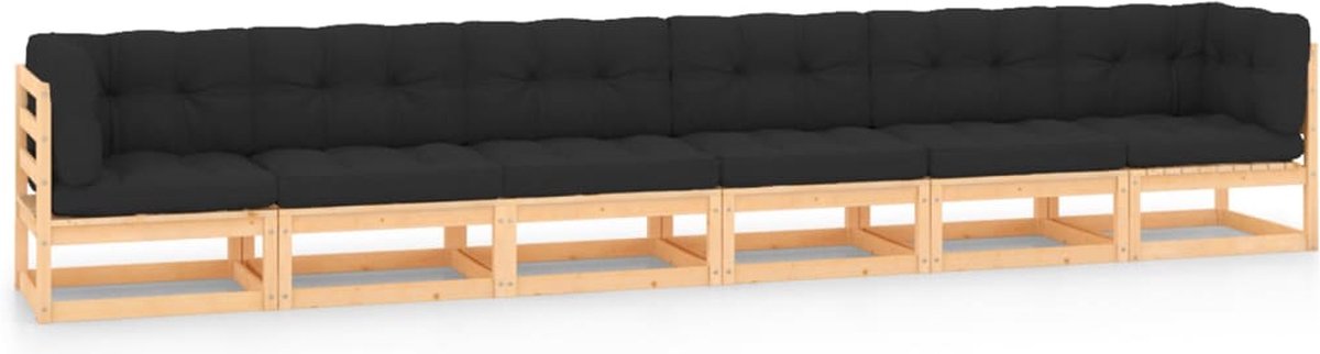 Grenenhout loungeset met antracietkleurige kussens voor tuinmeubels - The Living Store.
