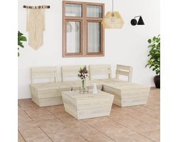 vidaXL Buitendecoratie - Loungeset - 5-delige Loungeset pallet geïmpregneerd vurenhout - Loungemeubilair - Palletstellen - Houtsoorten