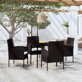 The Living Store Tuinset - Zwarte PE-rattan stoelen met crèmewitte kussens - Stalen tafel - 80x80x74cm