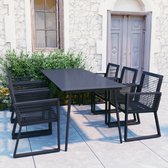 The Living Store Salon de jardin PVC rotin - Table à manger noire 190x90x74 cm + 6 fauteuils 53x57x77 cm
