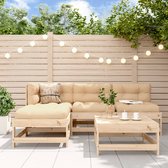 The Living Store Loungeset Tuin - Grenenhout - Modulair - 62x62x70.5 cm - Beige Kussens