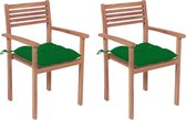 The Living Store Set de chaises de jardin en bois - Empilable - Coussin vert - 56 x 51 x 90 cm - Teck durable