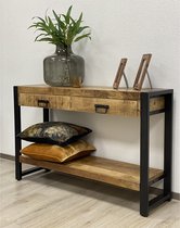 Table d'appoint en bois de manguier Britt 120 cm avec 2 tiroirs