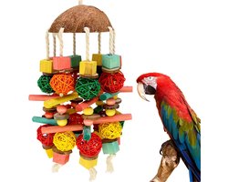 Papegaaien kauwspeelgoed voor vogels, 55 cm groot natuurlijk houten papegaai speelgoed, kauwspeelgoed voor vogels, bijtspeelgoed voor grote papegaaien, Afrika's grijze papegaaien