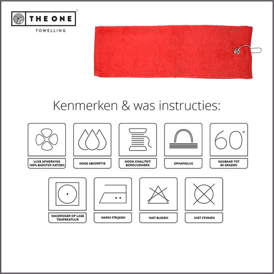 The One Towelling Golfhanddoek - 40 x 50 cm- Sporthanddoek - Terry Velours - 100% Gekamd Katoen - Met metaal oog en karabijnhaak - Rood van The One — afbeelding 2