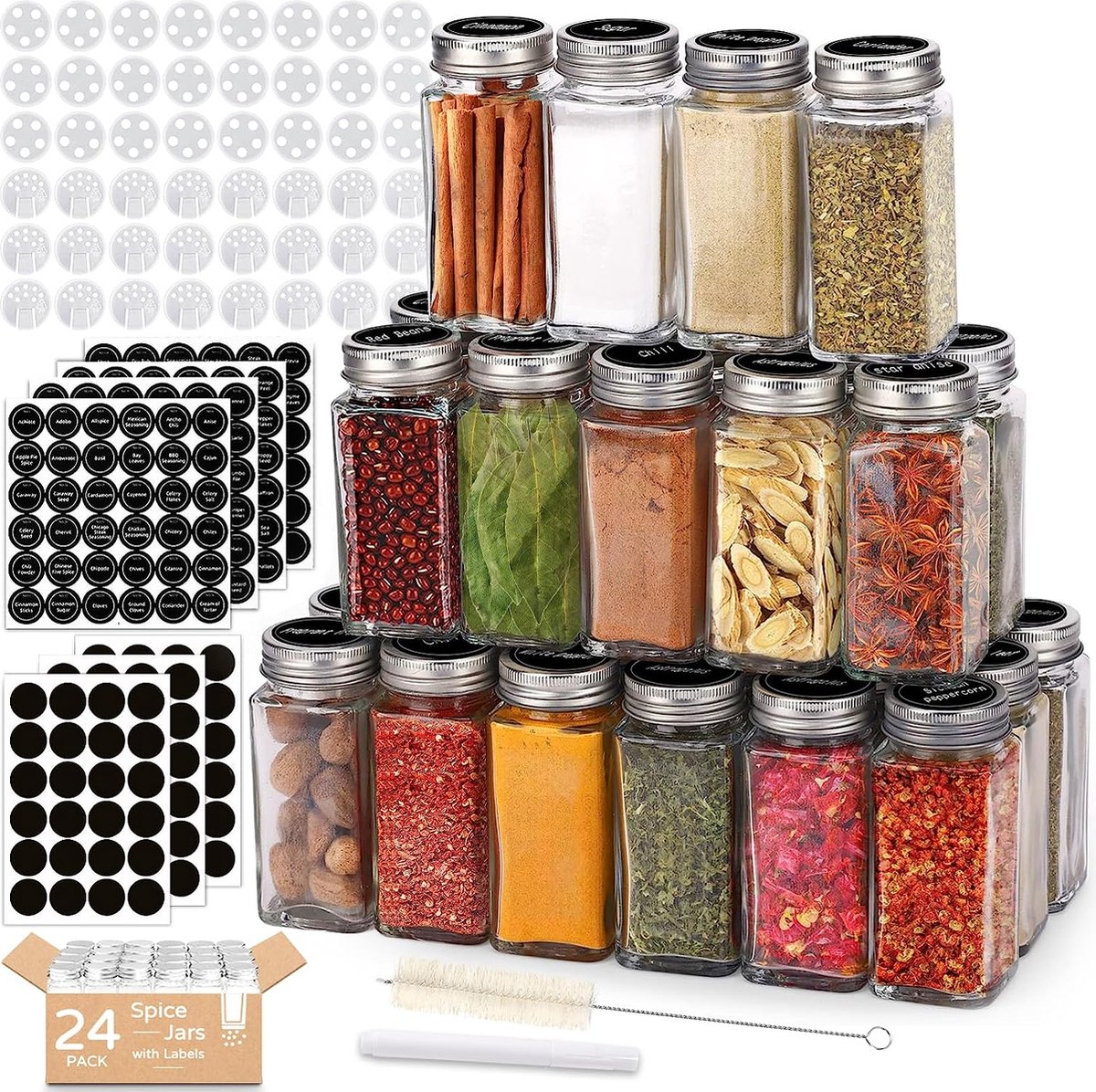 Kruidenpotjes, vierkant, 24 stuks, kruidenpotjes met kruidenetiketten