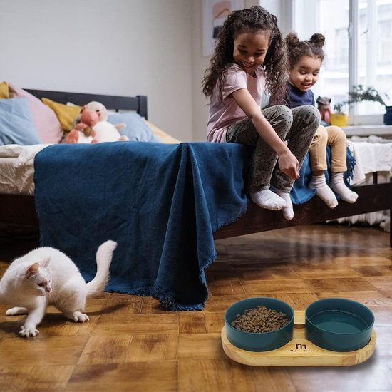 Verhoogde kattenkom,Suuwwn Kattenvoerbak met 15° Kantelbaar Verhoogd Statief Anti-overgeven Nekbescherming zonder morsen voor katten en kleine honden