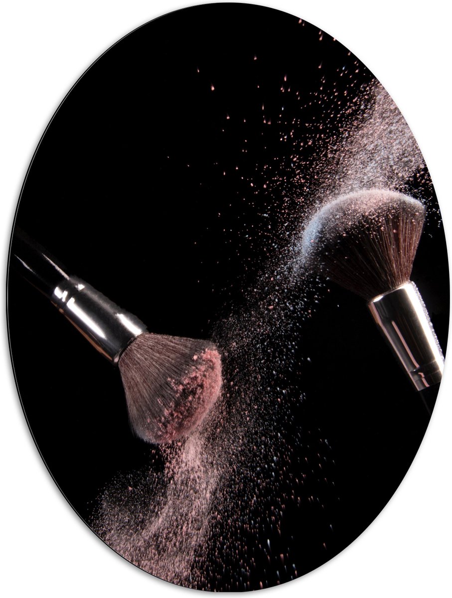 Dibond Ovaal - Kwasten - Makeup - Poeder - Verspreid - 72x96 cm Foto op Ovaal (Met Ophangs