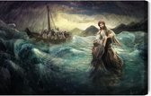 Schilderijkoning - Canvas Schilderij Jezus Lopend Op Het Water - 40 x 30 cm