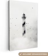 Canvas - Vuurtoren - Wolken - Vogels - Wanddecoratie - 40x60 cm - Canvas doek - Schilderij