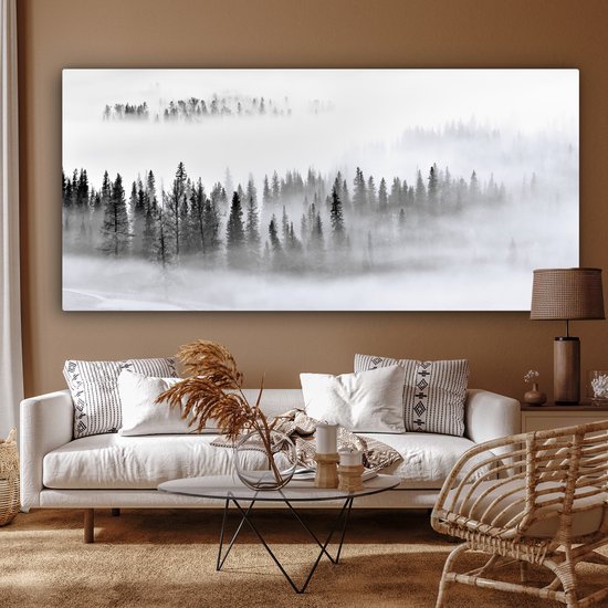 Peinture sur toile - Arbres - Brume - Forêt - Nature - Canvasdoek - 160 x 80 cm - Photo sur toile - Peinture de nature