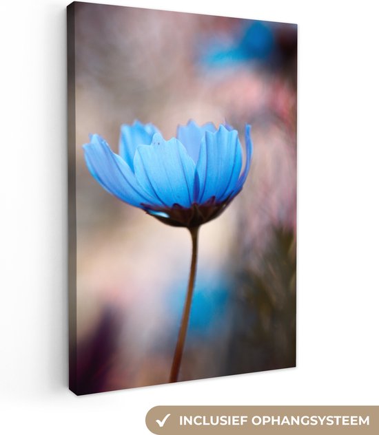 Canvas schilderij - Bloemen - Blauw - Oranje - Botanisch - Canvas doek - Woonkamer wanddecoratie - 80x120 cm - Foto op canvas