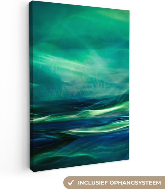 Canvas schilderij - Noorderlicht - Groen - Abstract - Foto op canvas - 60x90 cm - Abstracte schilderijen
