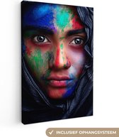 Canvas schilderij - Foto op canvas - Vrouw - Verf - Gezicht - Portret - Muurdecoratie - 20x30 cm - Canvas doek