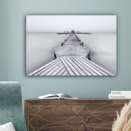 Canvas doek - Foto op canvas - Steiger - IJs - Zwart - Wit - Muurdecoratie - 90x60 cm - Canvas schilderij