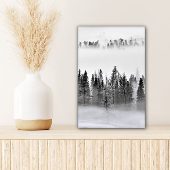 Peinture sur toile - Arbres - Brouillard - Forêt - Nature - Canvasdoek - 20x30 cm - Photo sur toile - Peinture nature