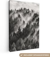 Peinture sur toile - Arbres - Brouillard - Forêt - Paysage - Peintures sur toile - 90x140 cm - Photo sur toile - Canvasdoek
