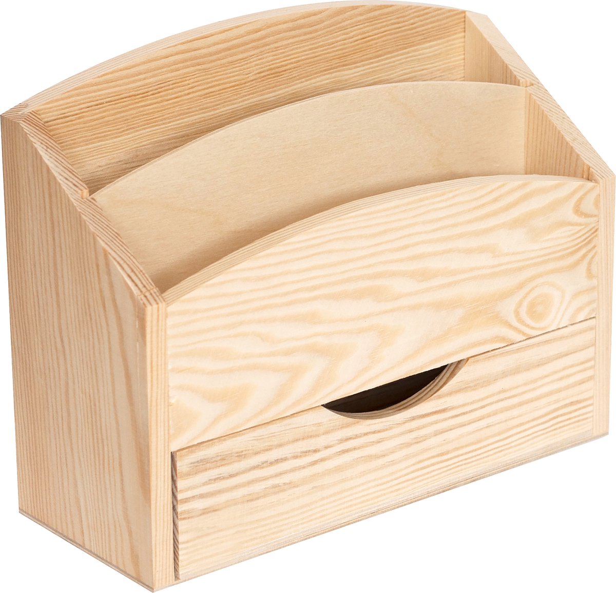 Creative Deco Houten Kist Doos Box Brieven Kranten | 3 Vakjes met Lade | 25.5 x 15.5 x 11.5 cm | Opslag, Decoupage & Decoratie