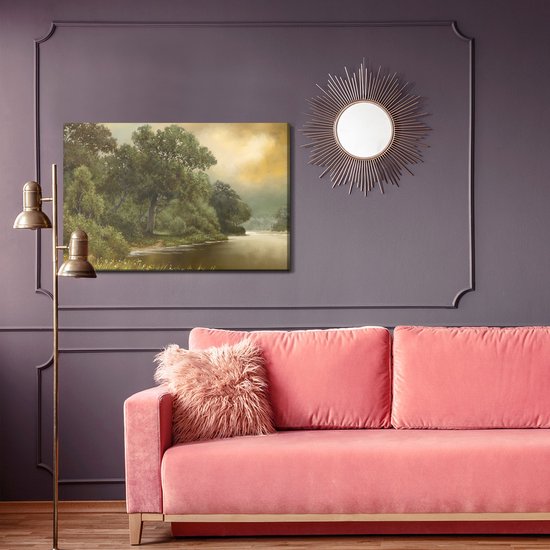 Painting King - Tableau sur toile Paysage forestier avec une rivière - 40 x 30 cm