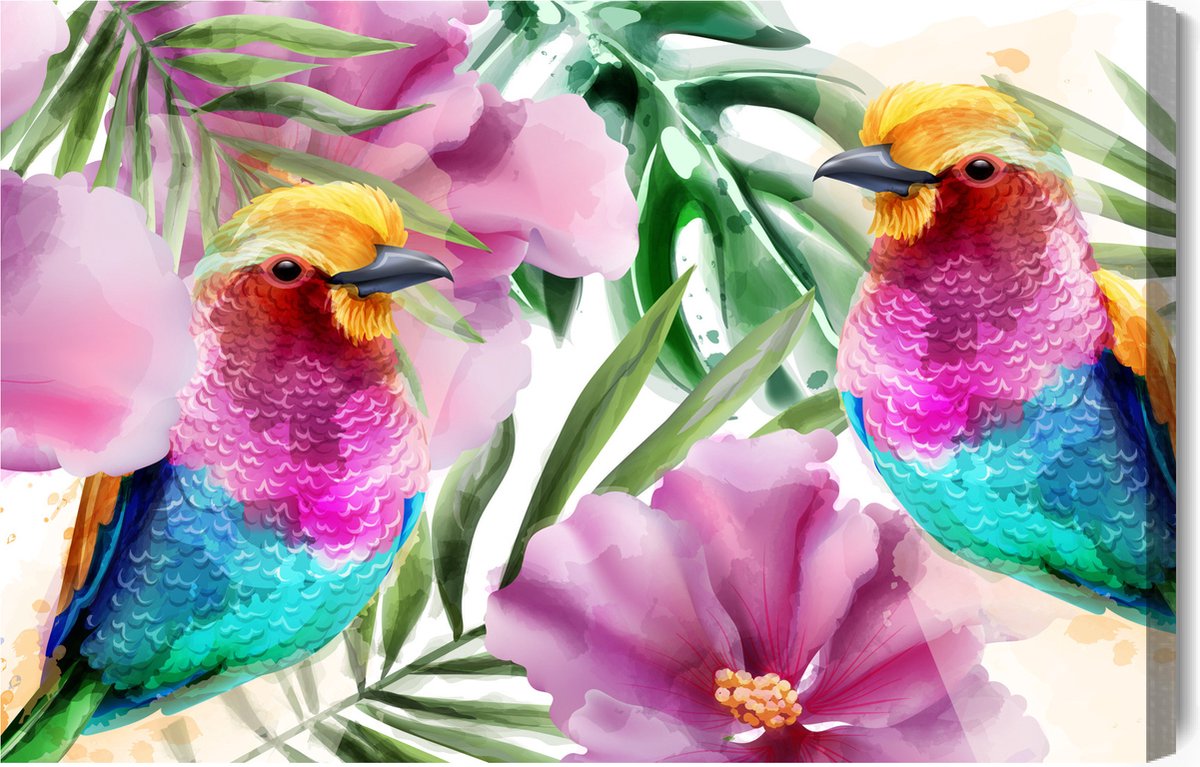 Schilderijkoning - Canvas Schilderij Van Tropische Vogels - 70 x 50 cm
