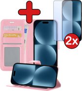 Étui portefeuille iPhone 15 Pro Max avec 2 films de protection d'écran - Étui Bookcase pour iPhone 15 Pro Max - Rose clair