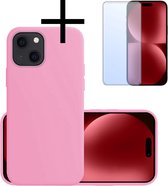 Coque en Siliconen iPhone 15 avec protecteur d'écran - Rose clair