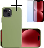 Hoes Geschikt voor iPhone 15 Hoesje Cover Siliconen Back Case Hoes Met Screenprotector - Groen