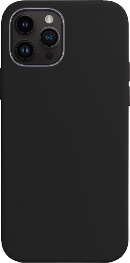 Achterkant van een zwarte iPhone 15 Pro hoes met camera-uitsparing.