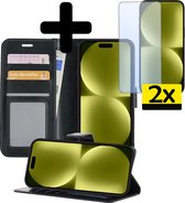 Étui portefeuille iPhone 15 Pro Max avec 2 films de protection d'écran - Étui Bookcase pour iPhone 15 Pro Max - Zwart