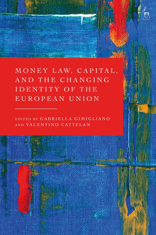 Boekomslag met abstracte blauwe en gele verfstreken. Titel: Money Law, Capital, and the Changing Identity of the European Union.