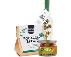 Pineut ® Borrelplank Pakket Tapas - Italiaans Borrelpakket - Borrelbrood Focaccia, Tapenade & Vinaigrette - Verwenbox Borrel - Geschenkpakket Borrelhapjes - Gezellig Genieten