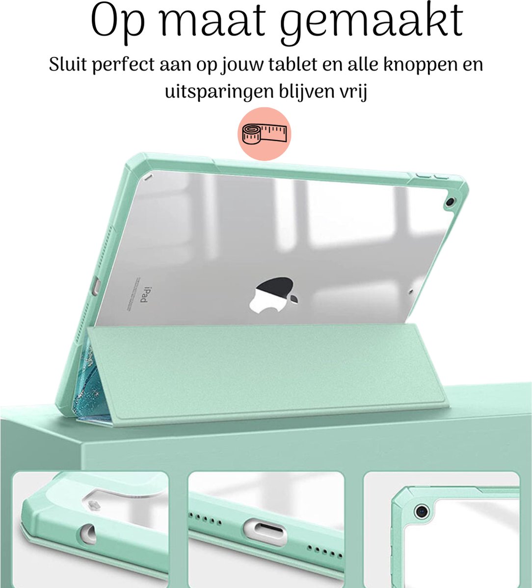 Hoozey - Tablet hoes geschikt voor Apple iPad 10 (2022) - 10.9 inch - Sleep cover met pencil houder - Marmer print - Licht Groen