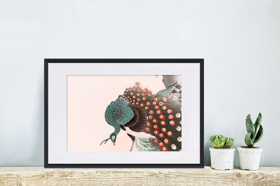 Cadre photo avec affiche - Paon - Japonais - Plumes de paon - Vintage - 60x40 cm - Cadre pour affiche