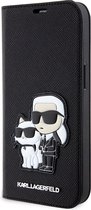 iPhone 14 Pro Max Bookcase hoesje - Karl Lagerfeld - Effen Zwart - Kunstleer
