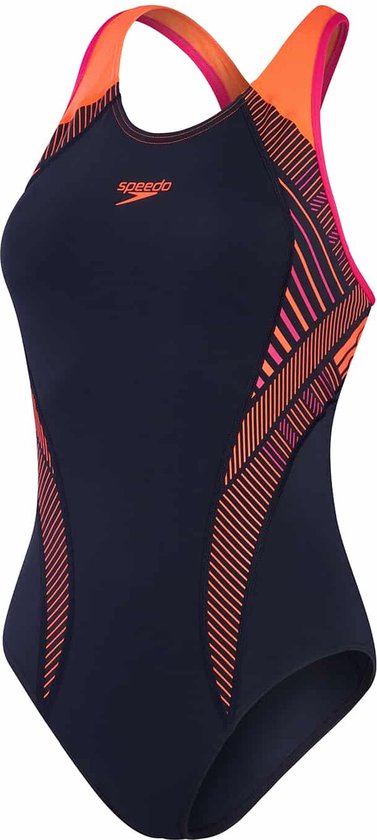 Speedo Womens Placement Laneback True Navy Electric Pink Volcanic