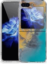 Leuk Hoesje Geschikt voor Samsung Galaxy Z Flip 5 Telefoonhoesje Marble Blue Gold