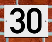 Huisnummerbord Wit - Nummer 30 - 15 x 12 cm - incl. bevestiging | - naambord - nummerbord - voordeur
