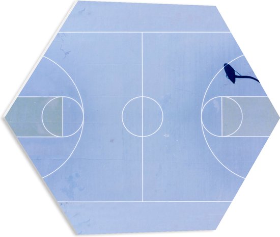 PVC Schuimplaat Hexagon - Bovenaanzicht van Basketbalveld - 50x43.5 cm Foto op Hexagon (Met Ophangsysteem)