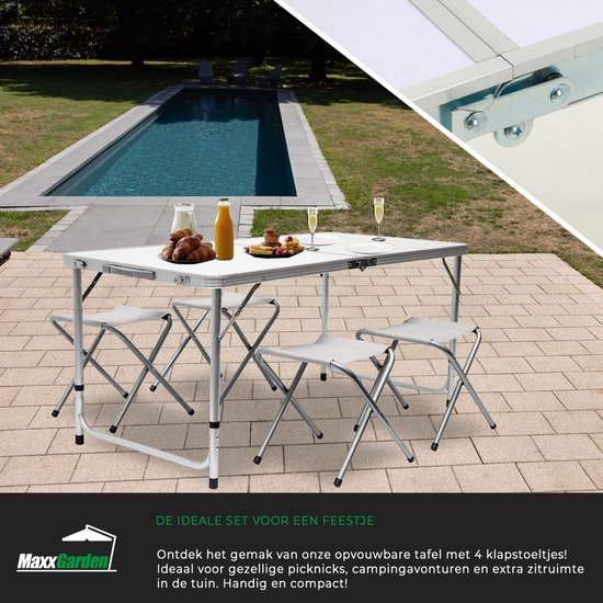 MaxxGarden Opvouwbare Picknicktafel - Biertafel met banken - Vouwtafel - campingtafel set - Plooitafel 4 persoons - Wit - 120 x 70cm van Merkloos — afbeelding 3