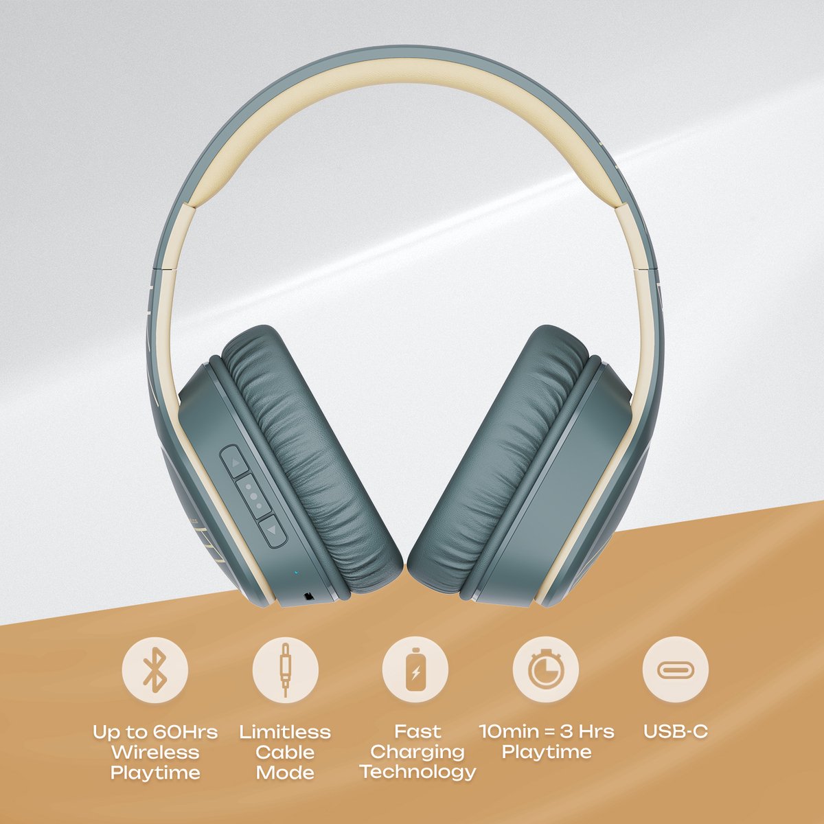 PowerLocus P7 - Draadloze Over-Ear Koptelefoon Inklapbaar - Bluetooth Hoofdtelefoon - Met microfoon – Headphone – Incl. Carry Case - Asphalt Grey — afbeelding 2