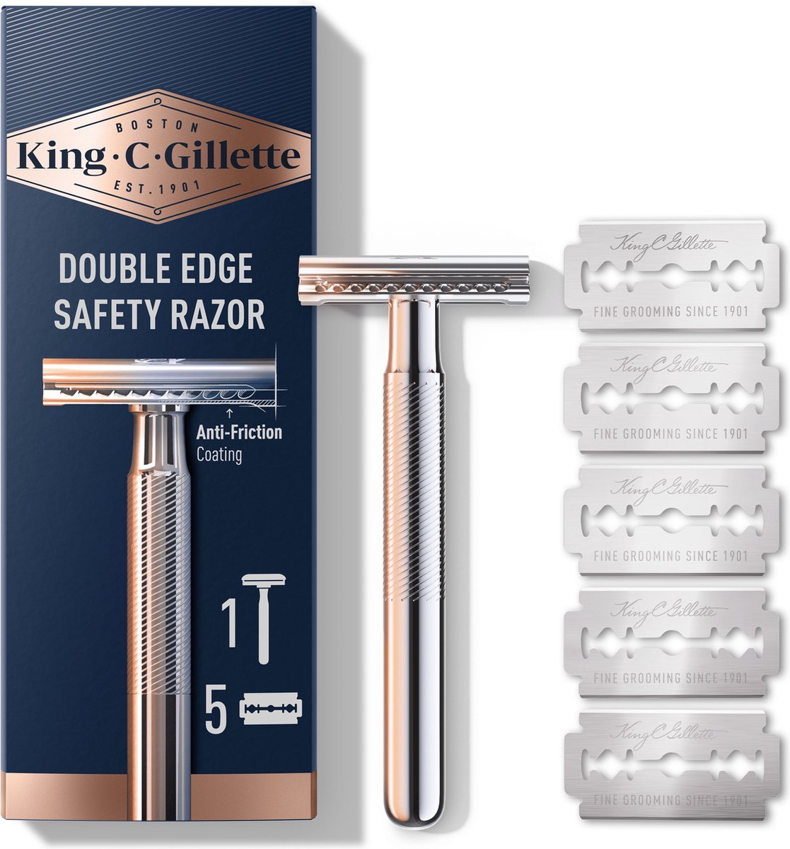 King C. Gillette Double Edge Safety Razor - 5 Navulmesjes - King C. Gillette