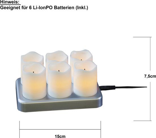 Lumineo - 4 Bougies Chauffe-Plat Rechargeables - Avec Station de Recharge -  Wit