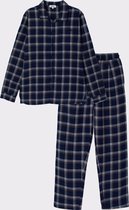 Woody Studio pyjama doorknoop flanel jongens/heren - donkerblauw - geruit - 232-12-MWA-W/960 - maat 140