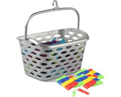 Plasticforte Wasknijpers ophang mandje/bakje - zilver - met 72x plastic knijpers